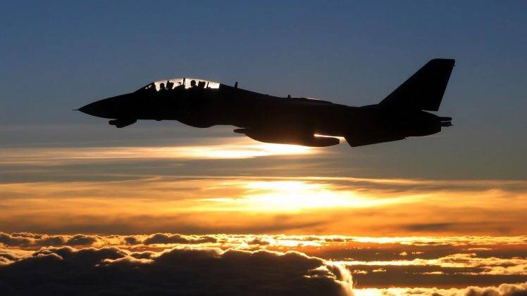 military Aircraft, Airplane, Jets, Silhouette, Clouds, Sunlight, Grumman F 14 Tomcat HD Wallpaper Desktop Background