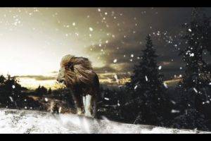 lion, Snow, Animals, Landscape, Photo Manipulation, Trees, Adobe Photoshop
