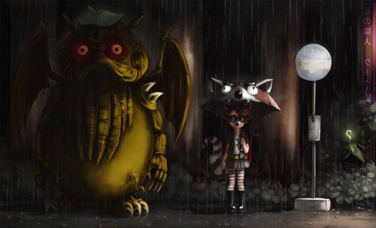 My Neighbor Totoro, Fan Art, Cthulhu, Studio Ghibli, Artwork, Digital Art, Rain, Umbrella, The Coon, Anime, Crossover HD Wallpaper Desktop Background