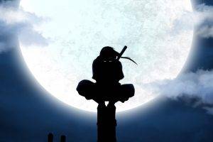 Uchiha Itachi, ANBU, Silhouette, Moon, Anime, Utility Pole