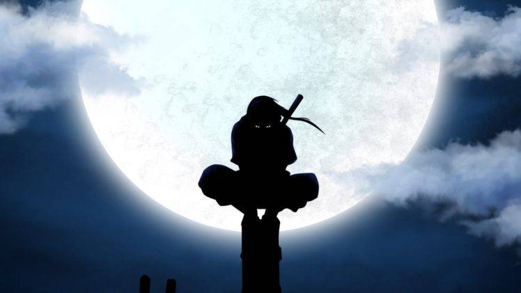 Uchiha Itachi, ANBU, Silhouette, Moon, Anime, Utility Pole HD Wallpaper Desktop Background