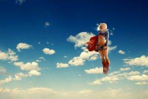 anime, Flying, Clouds, Blonde, Superwoman, DC Comics, Supergirl, Superheroines