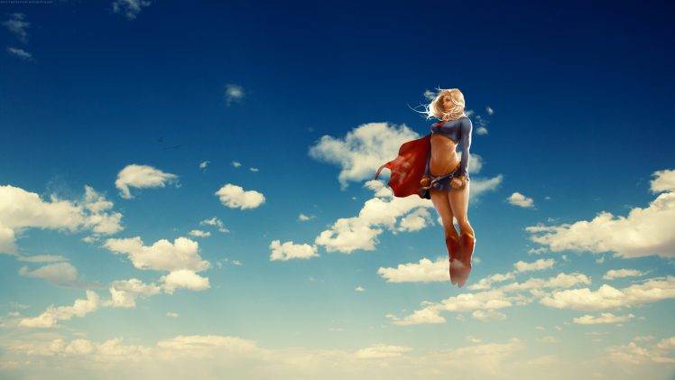 anime, Flying, Clouds, Blonde, Superwoman, DC Comics, Supergirl, Superheroines HD Wallpaper Desktop Background