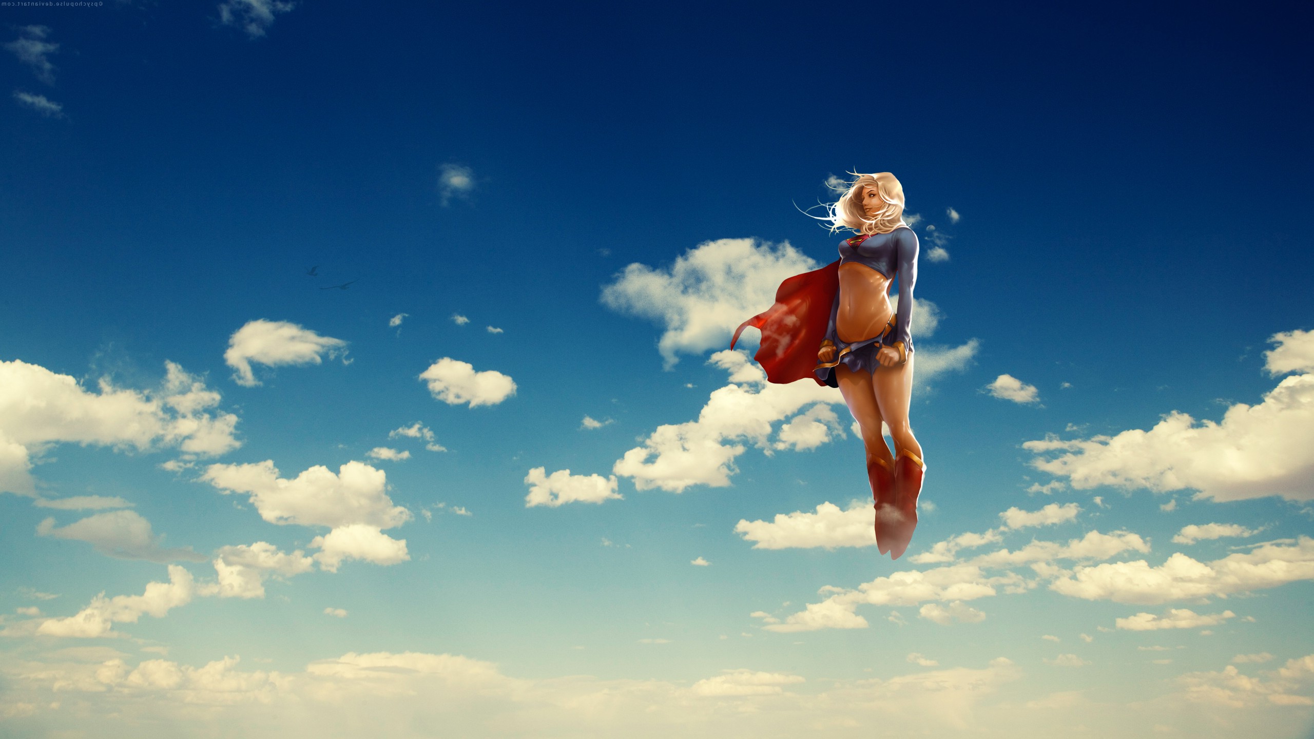 anime, Flying, Clouds, Blonde, Superwoman, DC Comics, Supergirl, Superheroines Wallpaper