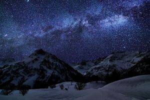 landscape, Mountain, Snow, Sky, Stars, Starry Night, Nature