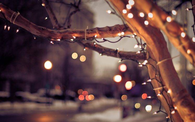 city, Cityscape, Trees, Lights, Christmas, Winter, Nature, Urban, Depth Of Field, Bokeh HD Wallpaper Desktop Background
