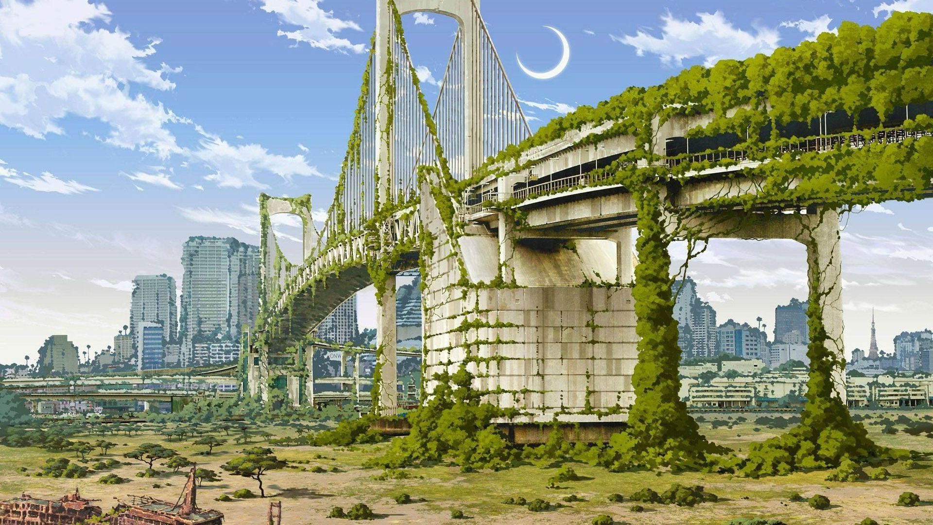 anime, Artwork, City, Nature, Japan, Fantasy Art, Apocalyptic Wallpaper