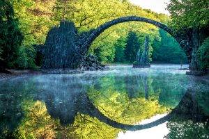 landscape, Nature, River, Bridge, Reflection, Stones