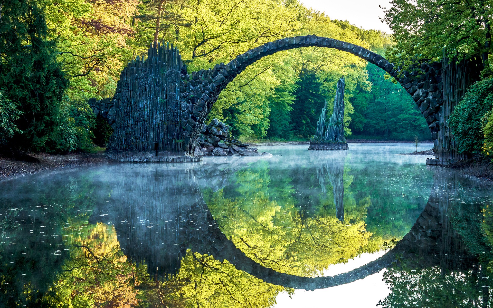 landscape, Nature, River, Bridge, Reflection, Stones Wallpapers HD