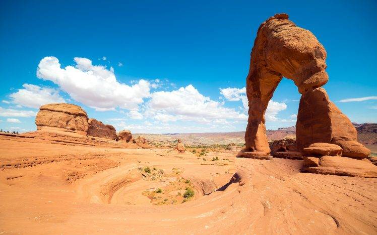 desert, Rock Formation, Landscape, Arches National Park, Arch, Utah, Clouds HD Wallpaper Desktop Background