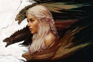 A Song Of Ice And Fire, Anime, White Hair, Daenerys Targaryen, Women, Dragon, Game Of Thrones
