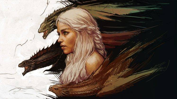 A Song Of Ice And Fire, Anime, White Hair, Daenerys Targaryen, Women, Dragon, Game Of Thrones HD Wallpaper Desktop Background