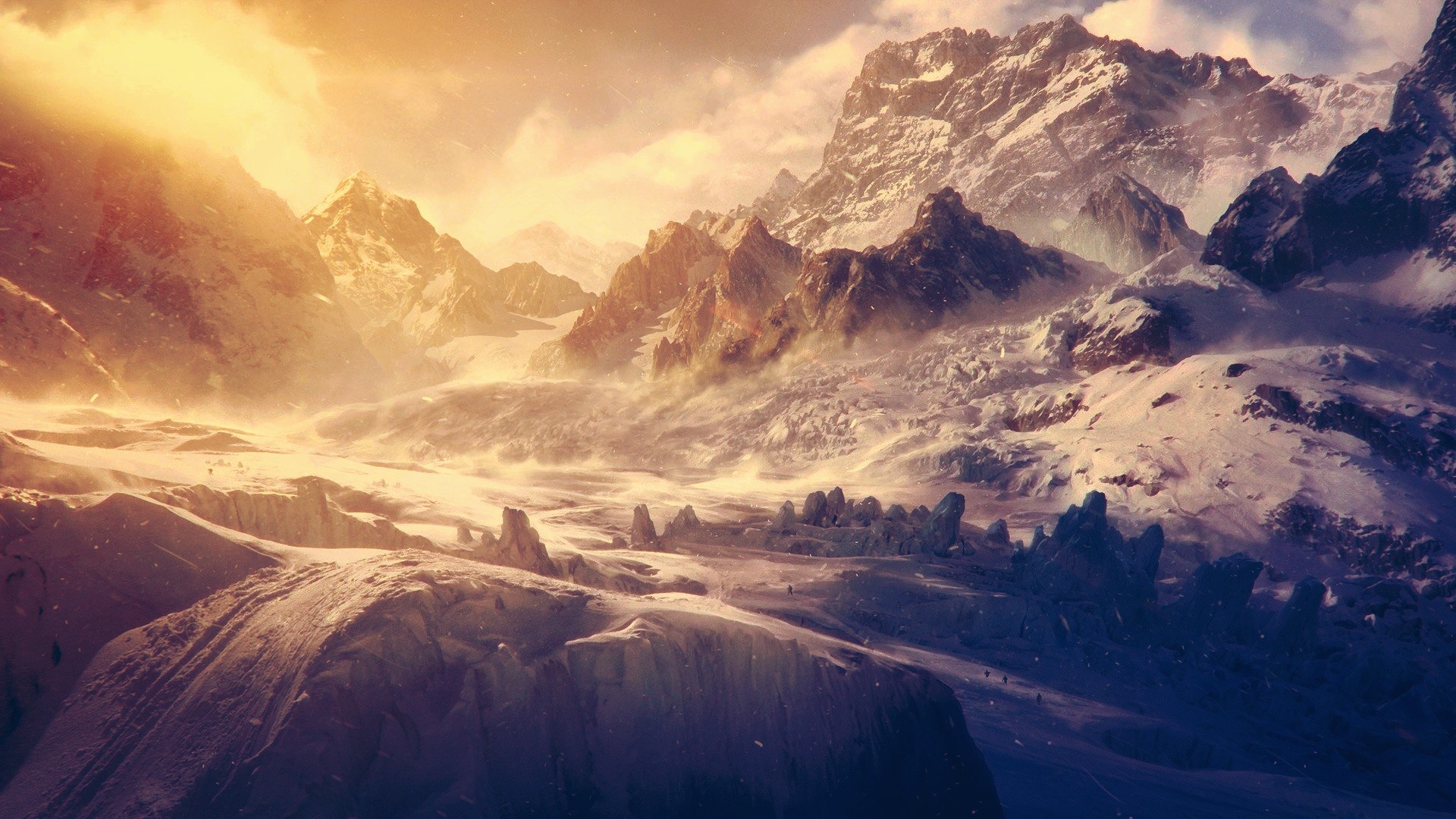 mountain, Landscape, Nature, Snow, Sunlight, Digital Art, Winter Wallpaper