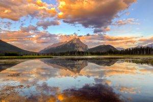 nature, Landscape, Mountain, Clouds, Reflection, Lake, Banff, Canada