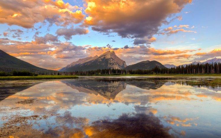 nature, Landscape, Mountain, Clouds, Reflection, Lake, Banff, Canada HD Wallpaper Desktop Background
