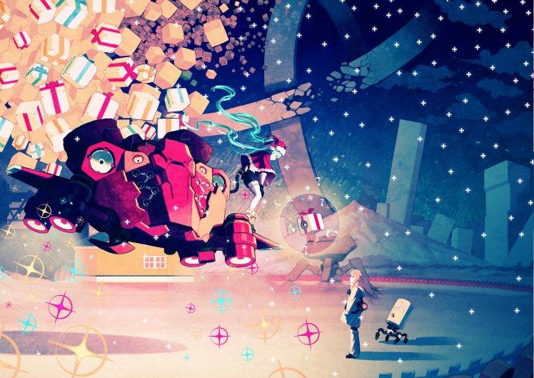 Christmas, Hatsune Miku, Night, Fan Art, Colorful HD Wallpaper Desktop Background