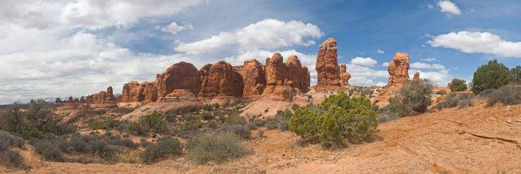 desert, Rock Formation, Landscape, Multiple Display, Panoramas, Arches National Park, Utah HD Wallpaper Desktop Background