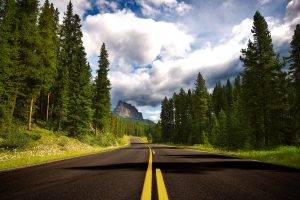 trees, Nature, Road, Forest, Landscape, Sky, Mountain, Banff National Park, Canada