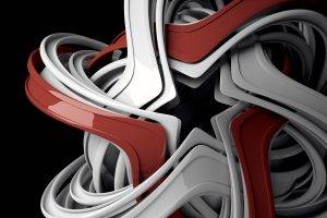 abstract, CGI, Red, Black Background, Silver