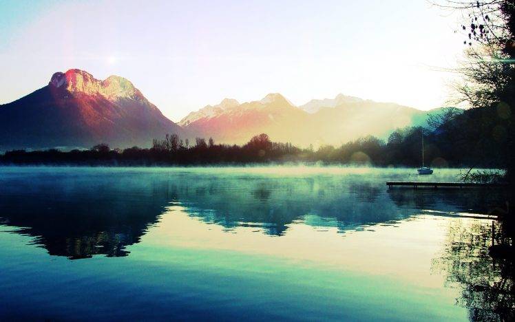 water, Lake, Mountain, Landscape, Nature, Calm, Pier, Boat HD Wallpaper Desktop Background