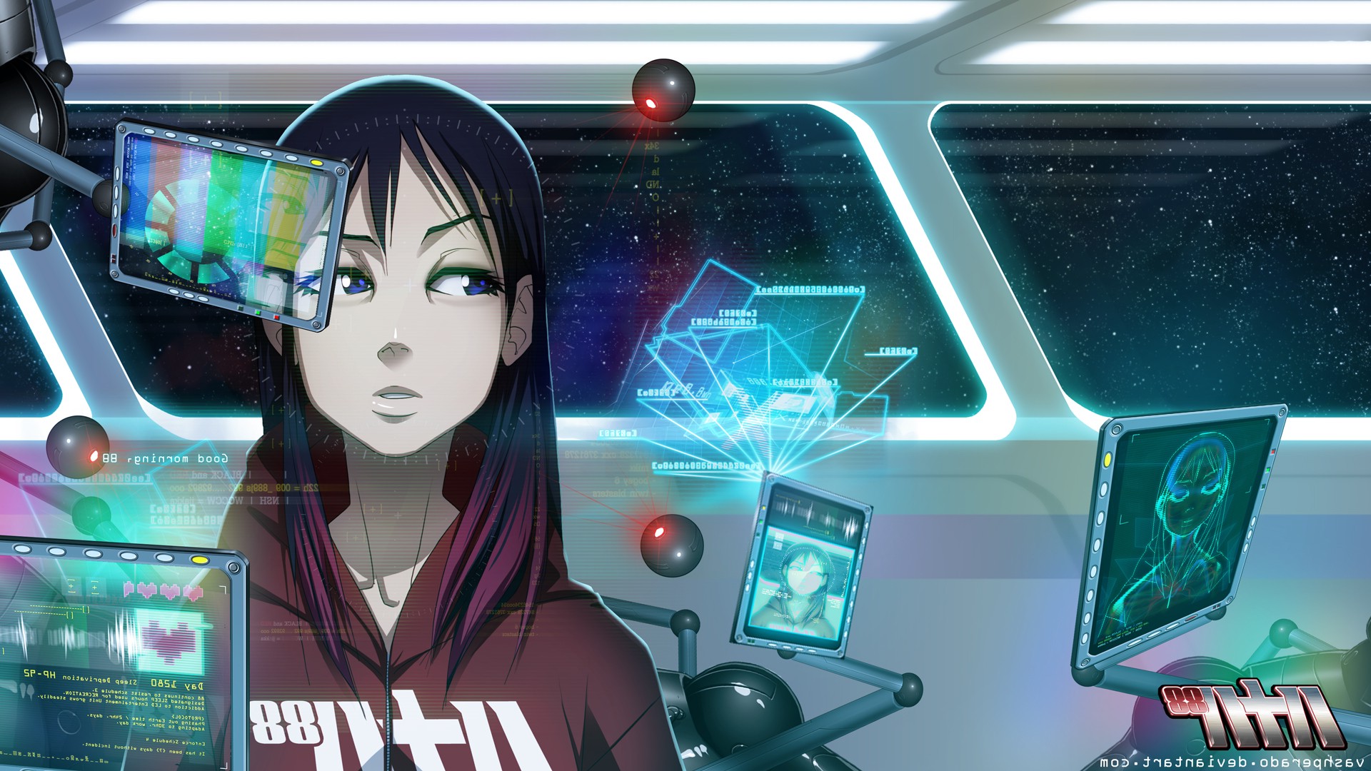 original Characters, Vashperado, Spaceship, Interfaces, Cyberpunk, Futuristic, Anime Girls, 88 Girl Wallpaper