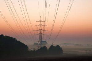 power Lines, Mist, Landscape, Utility Pole