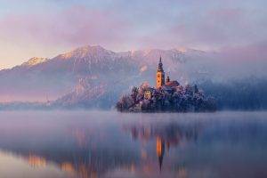 castle, Lake, Landscape, Mountain, Slovenia