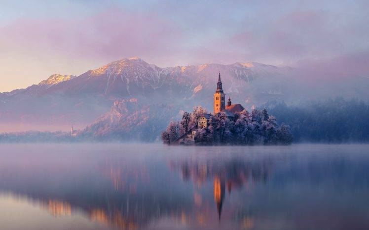 castle, Lake, Landscape, Mountain, Slovenia HD Wallpaper Desktop Background