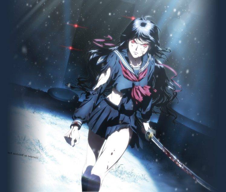 Blood C, Anime, Skirt, Katana HD Wallpaper Desktop Background