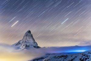 landscape, Rock, Star Trails, Mountain, Clouds, Snow, Matterhorn, Switzerland