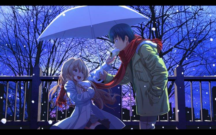 anime, Couple, Snow, Winter, Toradora!, Aisaka Taiga, Takasu Ryuuji HD Wallpaper Desktop Background