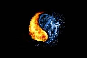 fire, Water, Yin And Yang, Abstract, Black Background