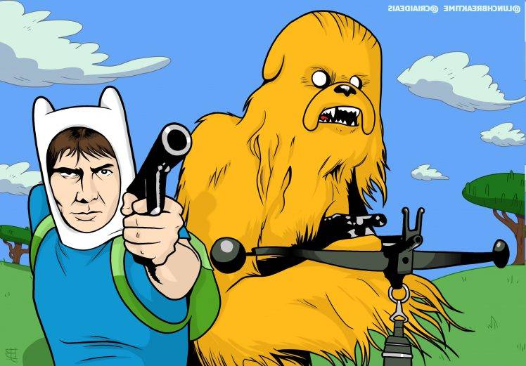 Han Solo, Chewbacca, Finn The Human, Jake The Dog, Adventure Time, Star Wars, Crossover HD Wallpaper Desktop Background