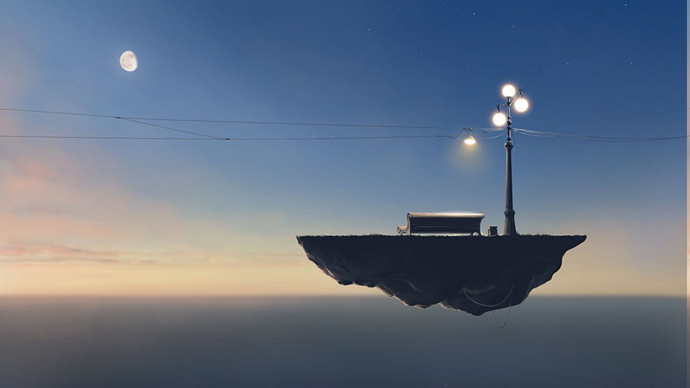 abstract, Floating Island, Sunset Wallpaper