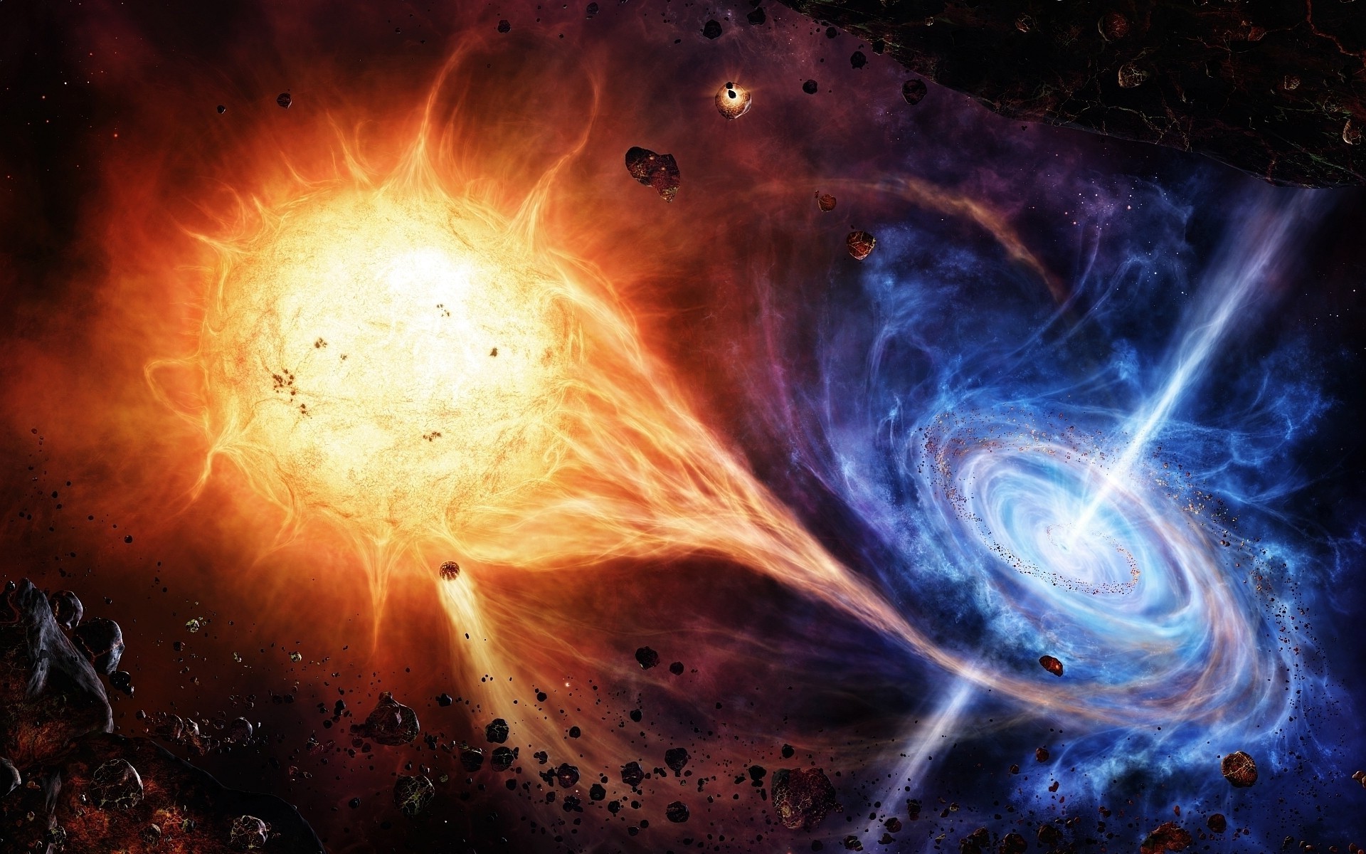 space, Sun, Stars, Asteroid, Abstract, Quasars Wallpaper