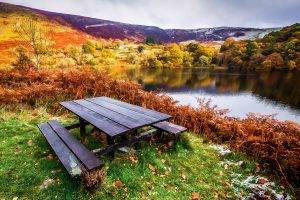 nature, Landscape, Table, Bench, Lake