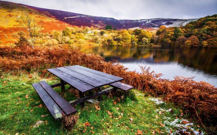 nature, Landscape, Table, Bench, Lake HD Wallpaper Desktop Background