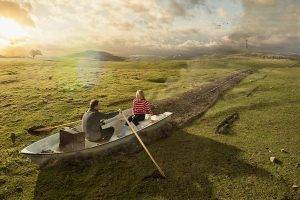 abstract, Boat, Field, Couple