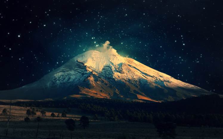 mountain, Trees, Space, Landscape, Winter, Popocatepetl HD Wallpaper Desktop Background