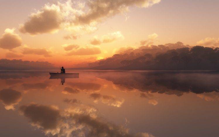 sunset, Landscape, Water, Boat HD Wallpaper Desktop Background