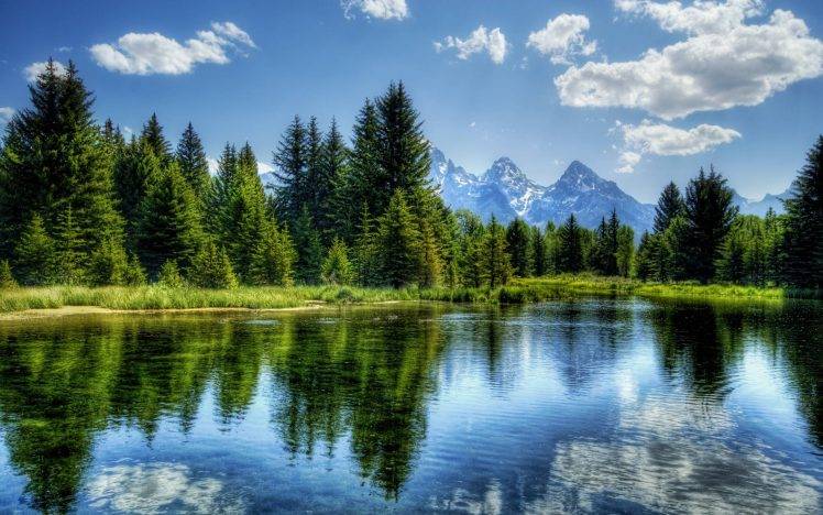 nature, HDR, River, Trees, Mountain, Landscape HD Wallpaper Desktop Background