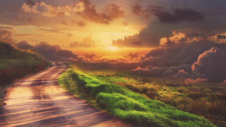 road, Sunset, Landscape HD Wallpaper Desktop Background