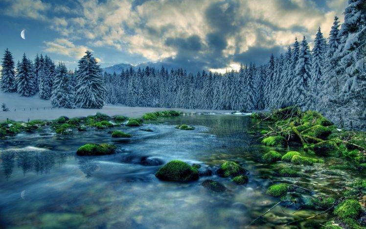 river, Nature, Landscape, Snow, Trees HD Wallpaper Desktop Background