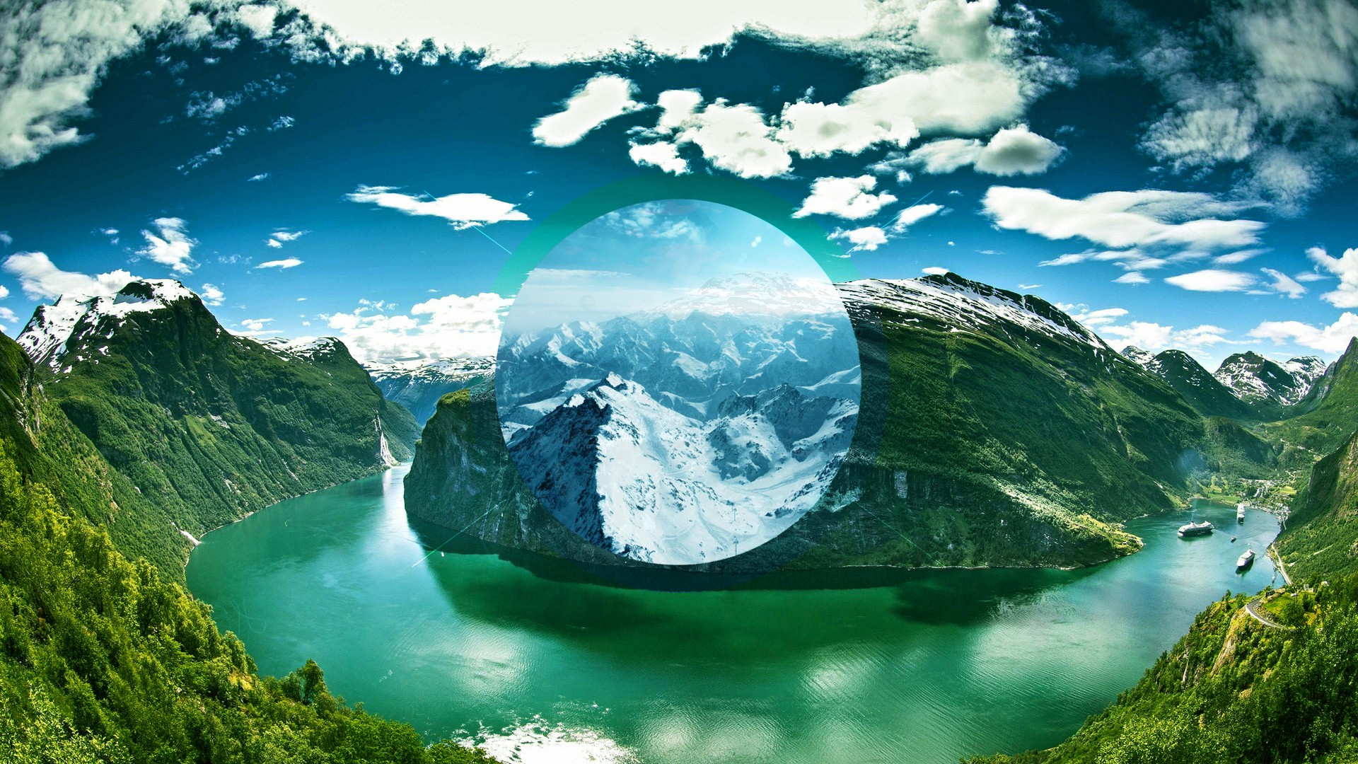 landscape, Sea, Circle Wallpaper