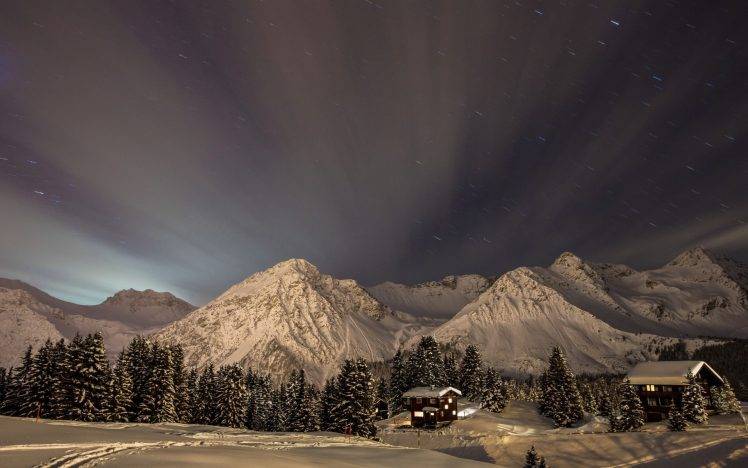 landscape, Mountain, Nature, Snow, Trees, Blurred HD Wallpaper Desktop Background