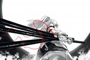 drawing, Digital Art, Samurai, Sword, Katana, Dark, Anime, Selective Coloring