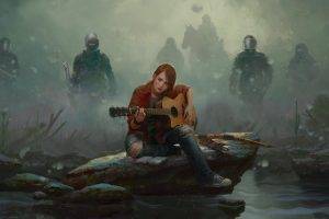 rain, Bows, Police, Video Games, Artwork, The Last Of Us, Ellie, Guitar, Military, People
