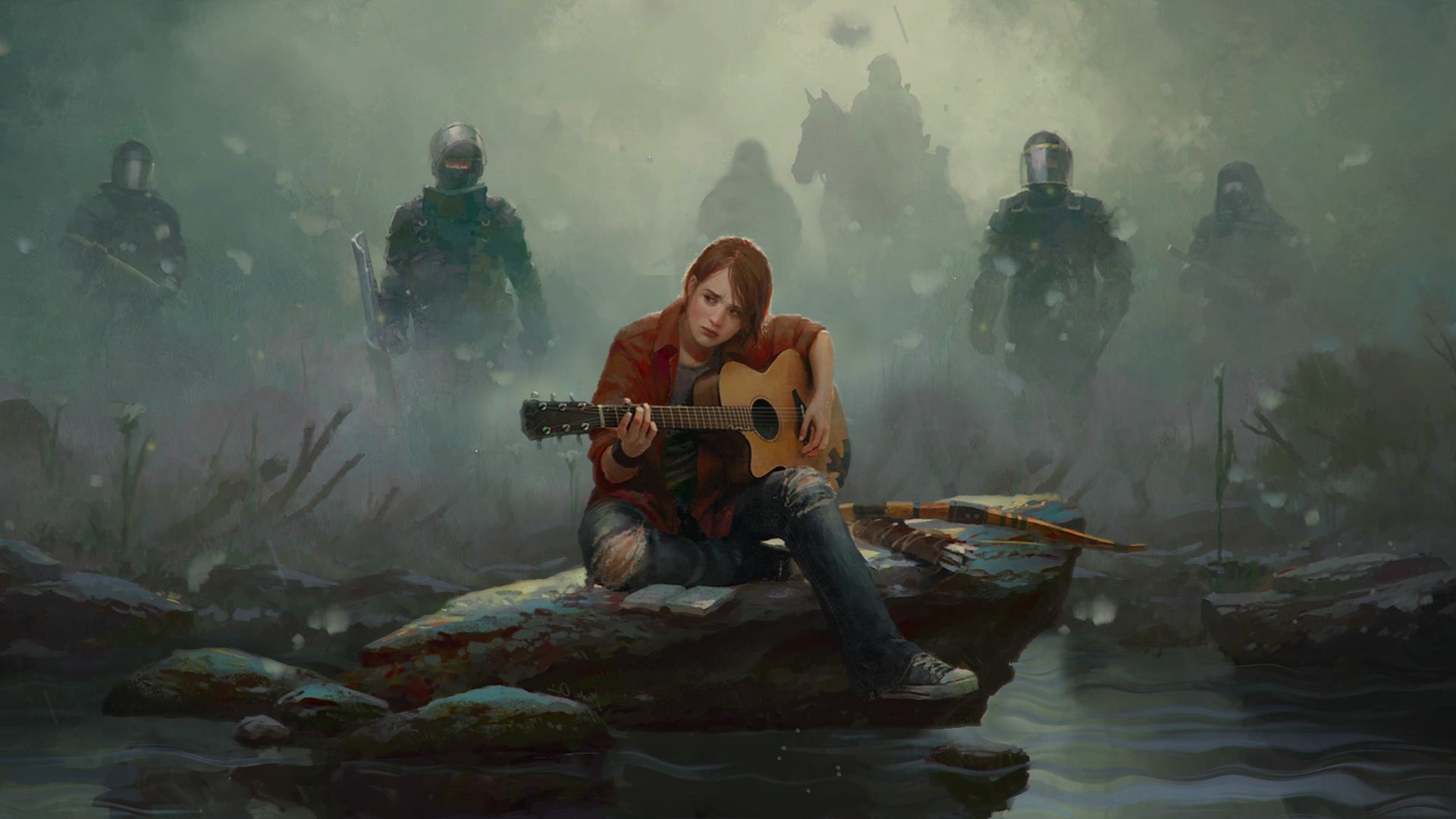 rain, Bows, Police, Video Games, Artwork, The Last Of Us, Ellie, Guitar, Military, People Wallpaper