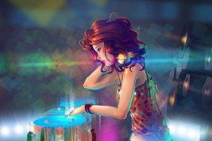 headphones, Colorful, Redhead, Music, Anime, Red, DJ, Turntables, Interfaces, Red (Transistor), Anime Girls