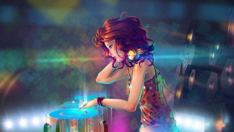 headphones, Colorful, Redhead, Music, Anime, Red, DJ, Turntables, Interfaces, Red (Transistor), Anime Girls HD Wallpaper Desktop Background